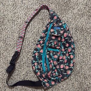 Kavu Black and Pink Backpack with Tropical Design